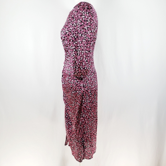 NEW- Zara Floral Ruched Midi Dress Sz.Small - Picture 4 of 8
